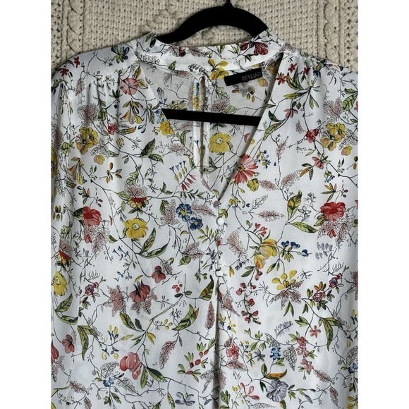 Renuar‎ Women's White Floral Lined V-Neck Collared Blouse Women's Size Large - Picture 3 of 3